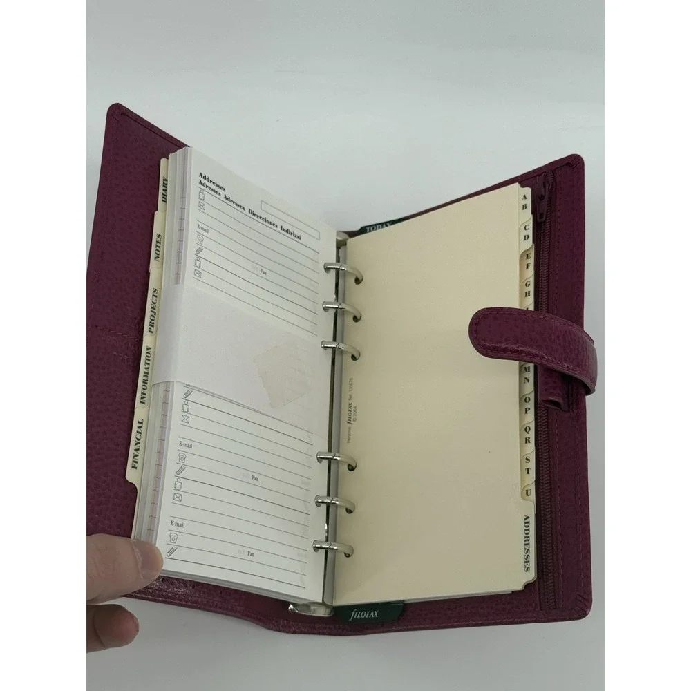 Filofax Raspberry Leather Finsbury Personal Organizer Planner 7.5